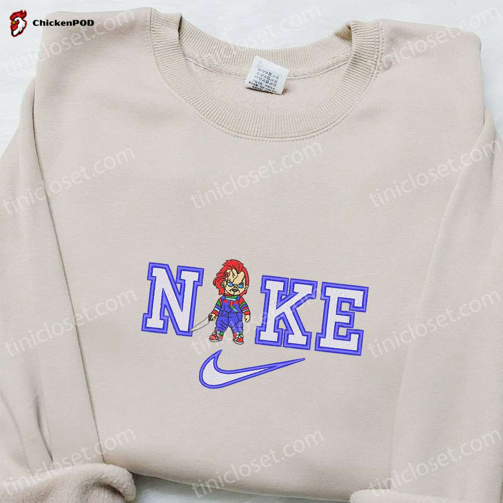 Chucky x Nike Embroidered Shirt Horror Movie Hoodie & Halloween Sweatshirt – Spooky Apparel for Fans