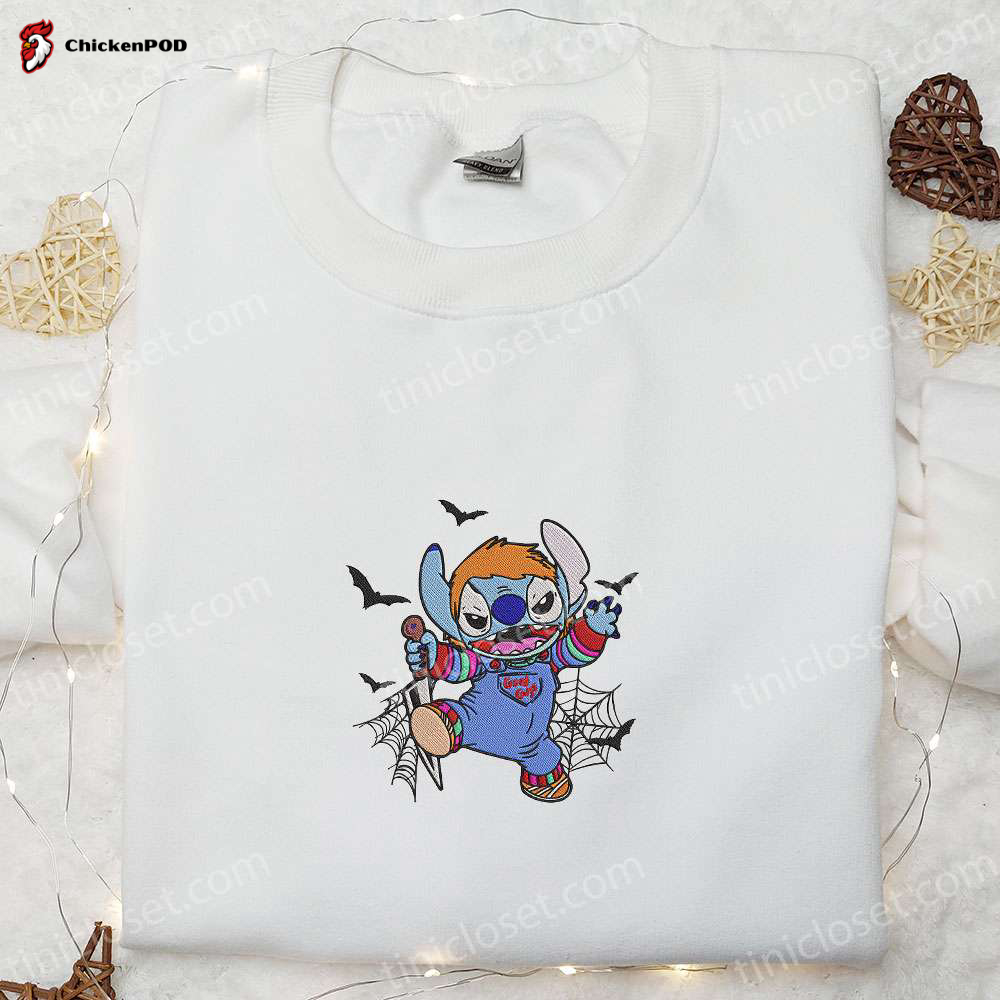 Chucky x Stitch Embroidered Sweatshirt: Disney Halloween Hoodie Best Gifts for Family