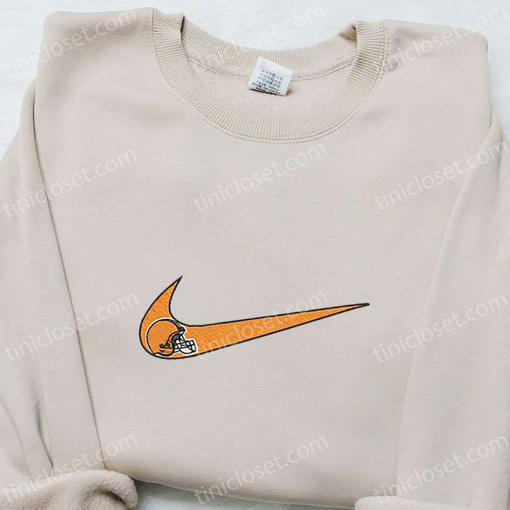 Cleveland Browns Helmet x Nike Swoosh Shirt & Hoodie: NFL Sports Embroidered Apparel by Nike