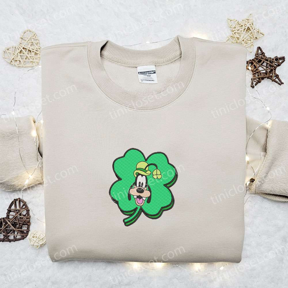 Clover Goofy Face Embroidered Shirt & Disney Characters Hoodie – Saint Patrick’s Day Gift Ideas