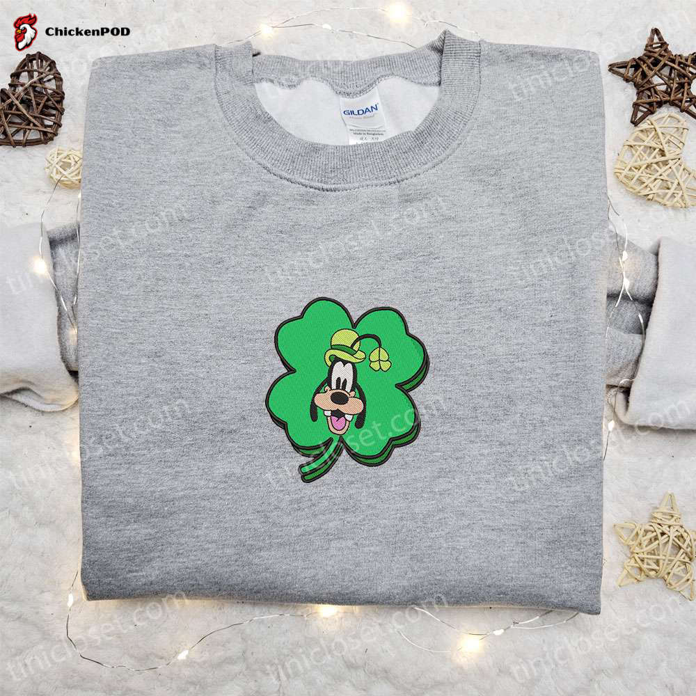 Clover Goofy Face Embroidered Shirt & Disney Characters Hoodie – Saint Patrick’s Day Gift Ideas