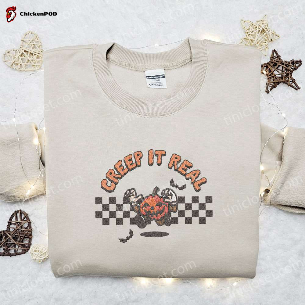 Get Spooky with Creep It Real Pumpkin Embroidered Shirt – Best Halloween Gift Idea