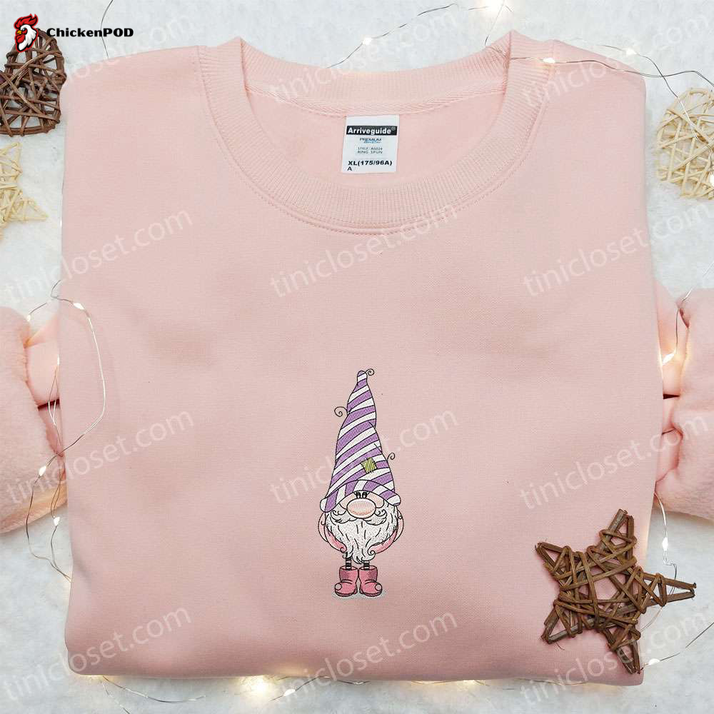 Cute Gnome & Candy Cane Embroidered T-shirt: Best Christmas Gift Ideas for Family