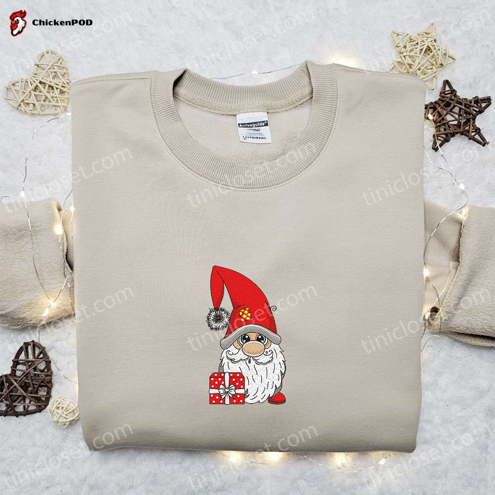 Cute Gnome with Gift Embroidered T-Shirt: Best Christmas Gift Ideas for Family