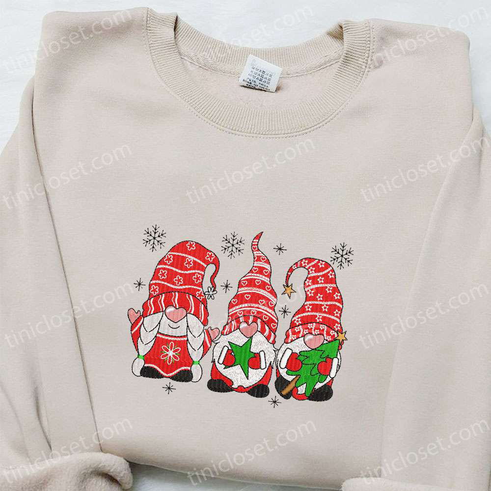 Cute Gnomes Christmas Embroidered Sweatshirt – Perfect Gift for the Holidays