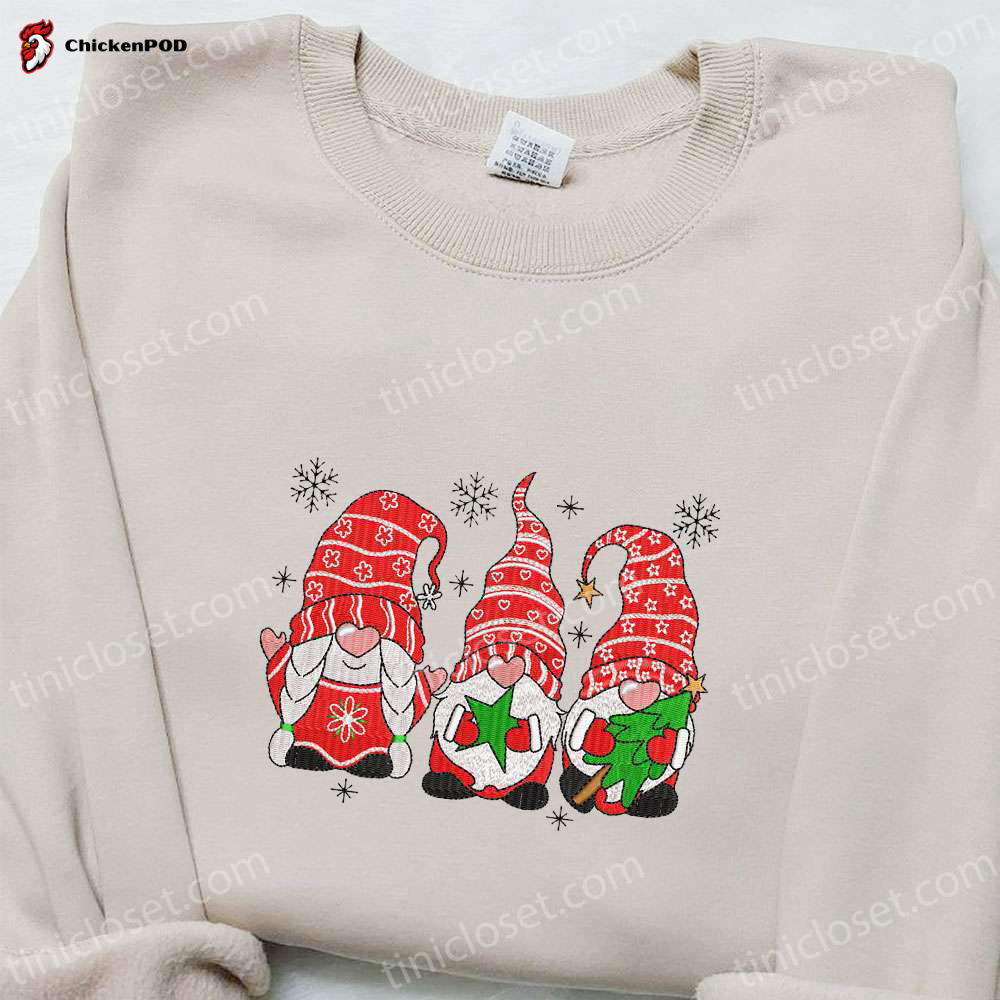 Cute Gnomes Christmas Embroidered Sweatshirt – Perfect Gift for the Holidays