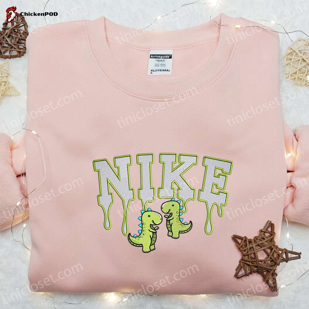 Curly Melting Nike Logo Embroidered Shirt & Hoodie Set: Best Family Gifts