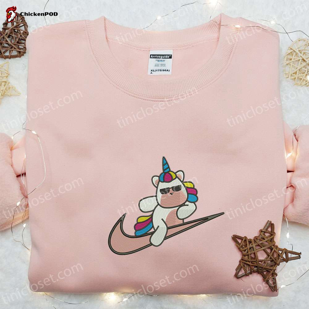 Cute Unicorn x Swoosh Cartoon Hoodie: Nike Inspired Embroidered Shirt Perfect Family Gift