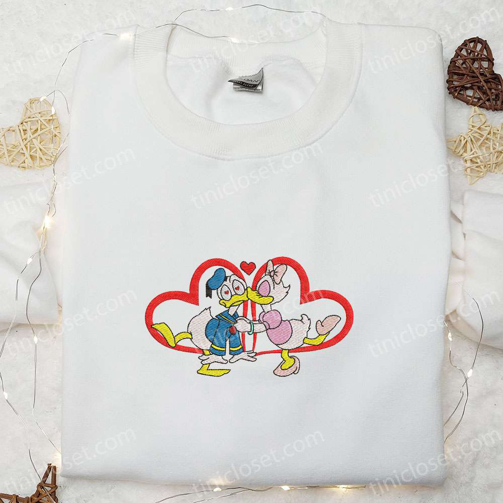 Cute Valentine Duck Couple & Disney Characters Embroidered Shirt: Best Valentine’s Day Gift Ideas