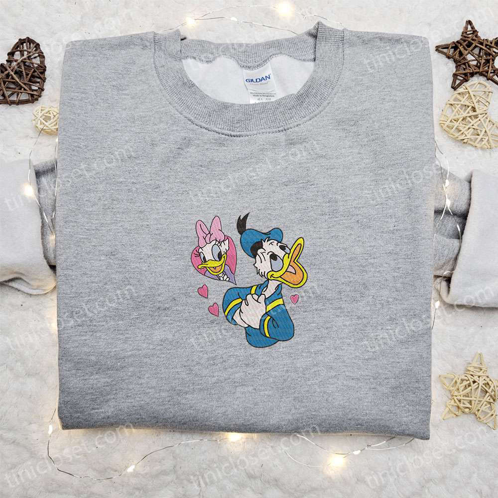 Cute Valentine Duck Couple & Disney Characters Embroidered T-shirt – Best Gift Ideas for Valentine’s Day