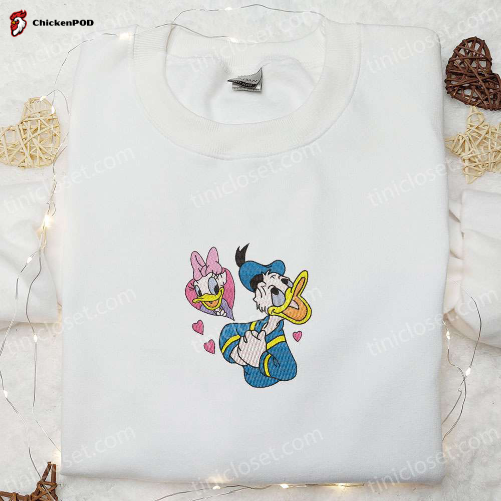 Cute Valentine Duck Couple & Disney Characters Embroidered T-shirt – Best Gift Ideas for Valentine’s Day