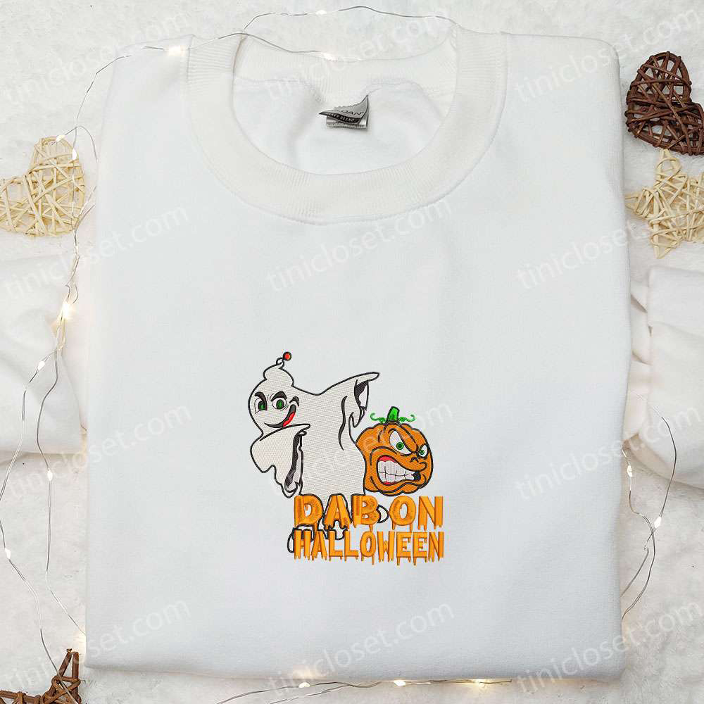 Spook up Your Style with Dab on Halloween Ghost Embroidered Shirt – Funny & Festive Halloween Gear!