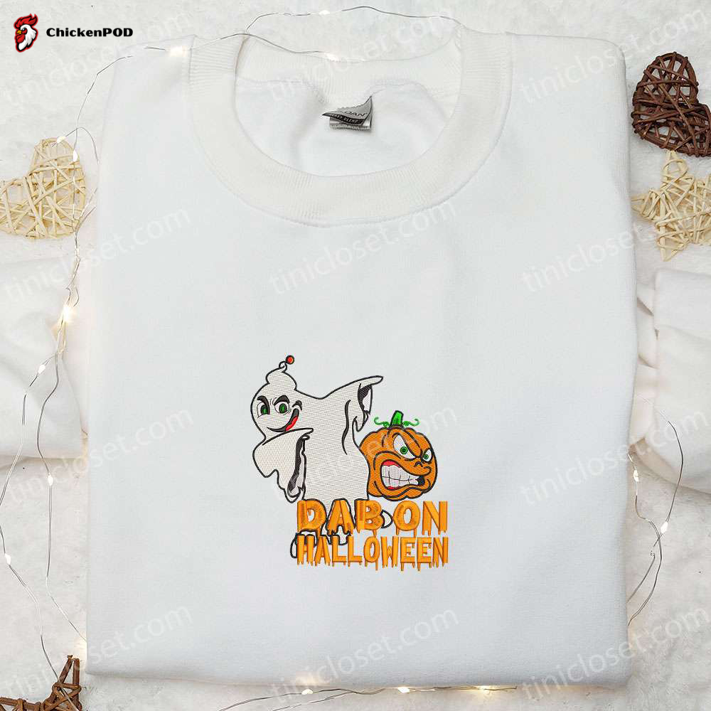 Spook up Your Style with Dab on Halloween Ghost Embroidered Shirt – Funny & Festive Halloween Gear!