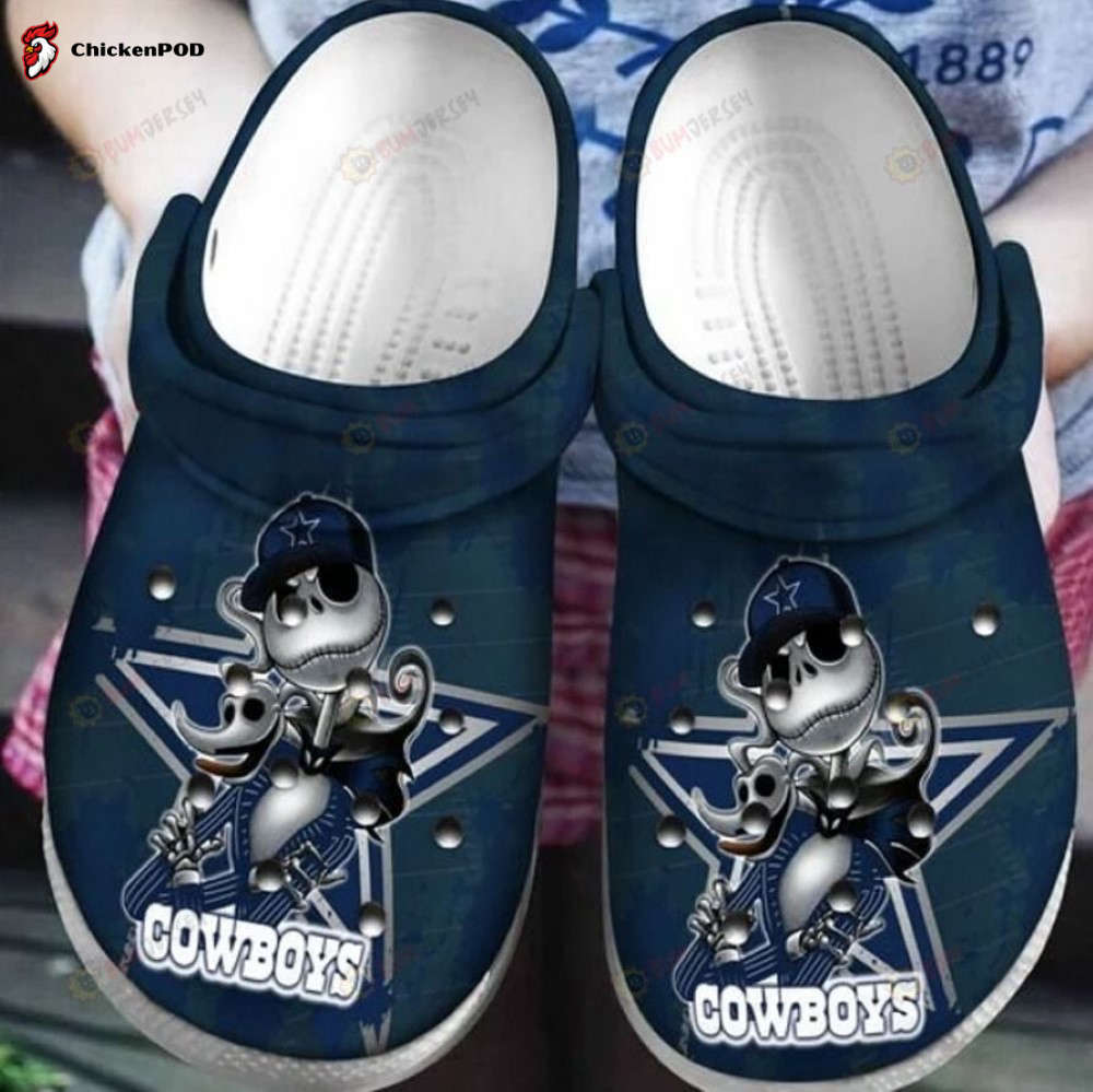 Jack Skellington Dallas Cowboys Crocs-Slippers Classic Clogs Shoes In Blue