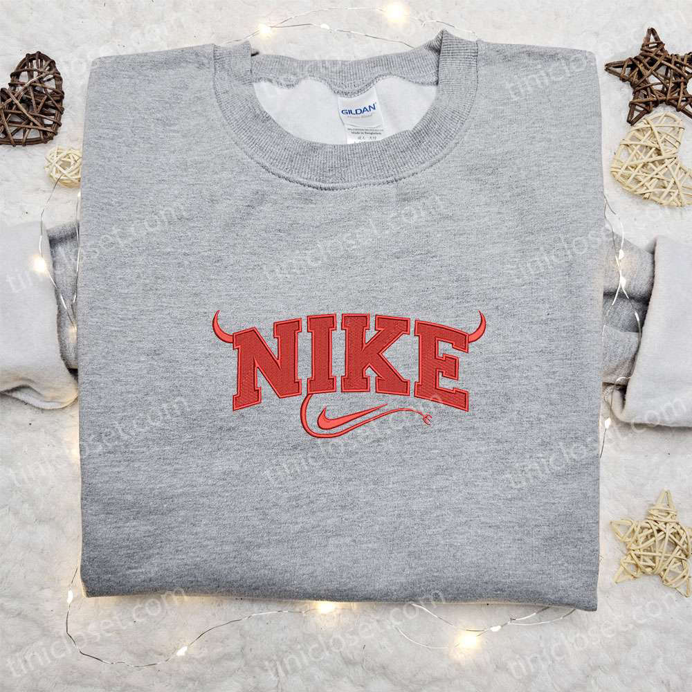 Devil x Swoosh Embroidered Sweatshirt: Nike Inspired Hoodie – Best Halloween Gifts for Family