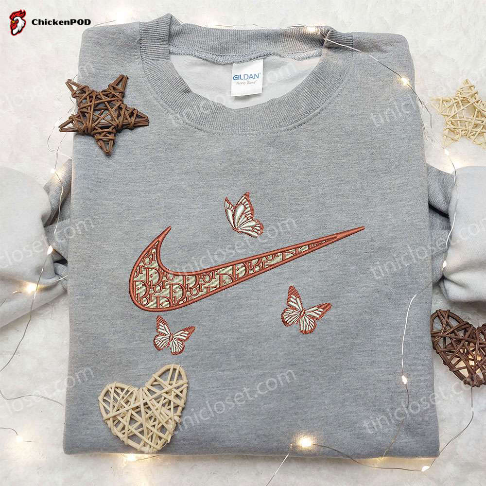 Dior Orange Butterfly x Nike Embroidered Shirt: Unique Gift for Husband Customized Nike Tee