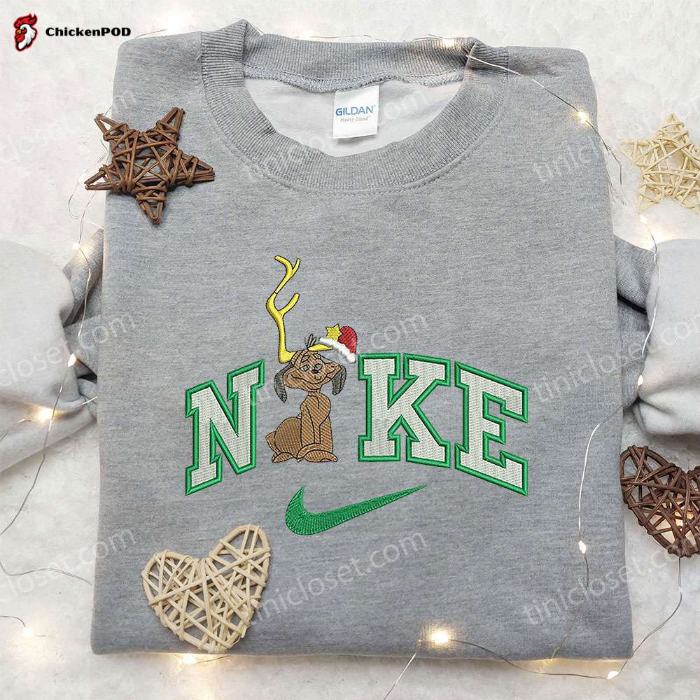 Dog Xmas x Nike Embroidered Shirt: Custom Christmas Apparel with Nike Logo