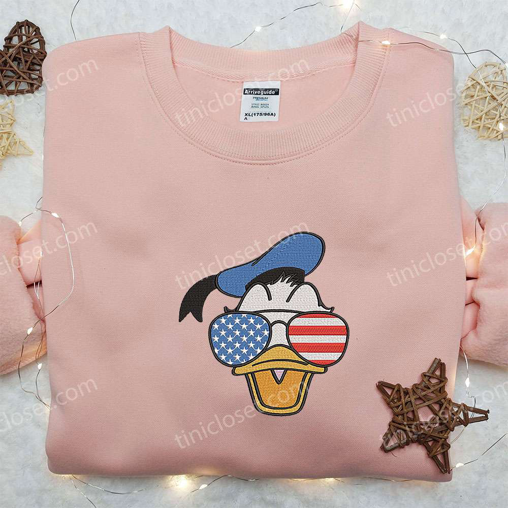 Donald Duck Embroidered Shirt with American Glasses: Perfect Disney & National Day Gift