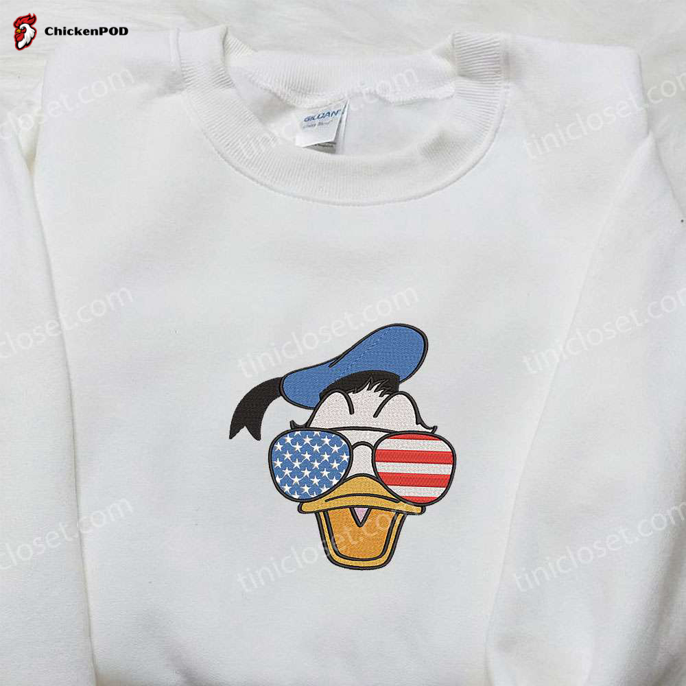 Donald Duck Embroidered Shirt with American Glasses: Perfect Disney & National Day Gift