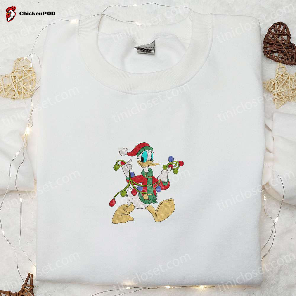 Festive Donald Duck Embroidered Shirt Disney Characters Hoodie & Christmas Sweatshirt