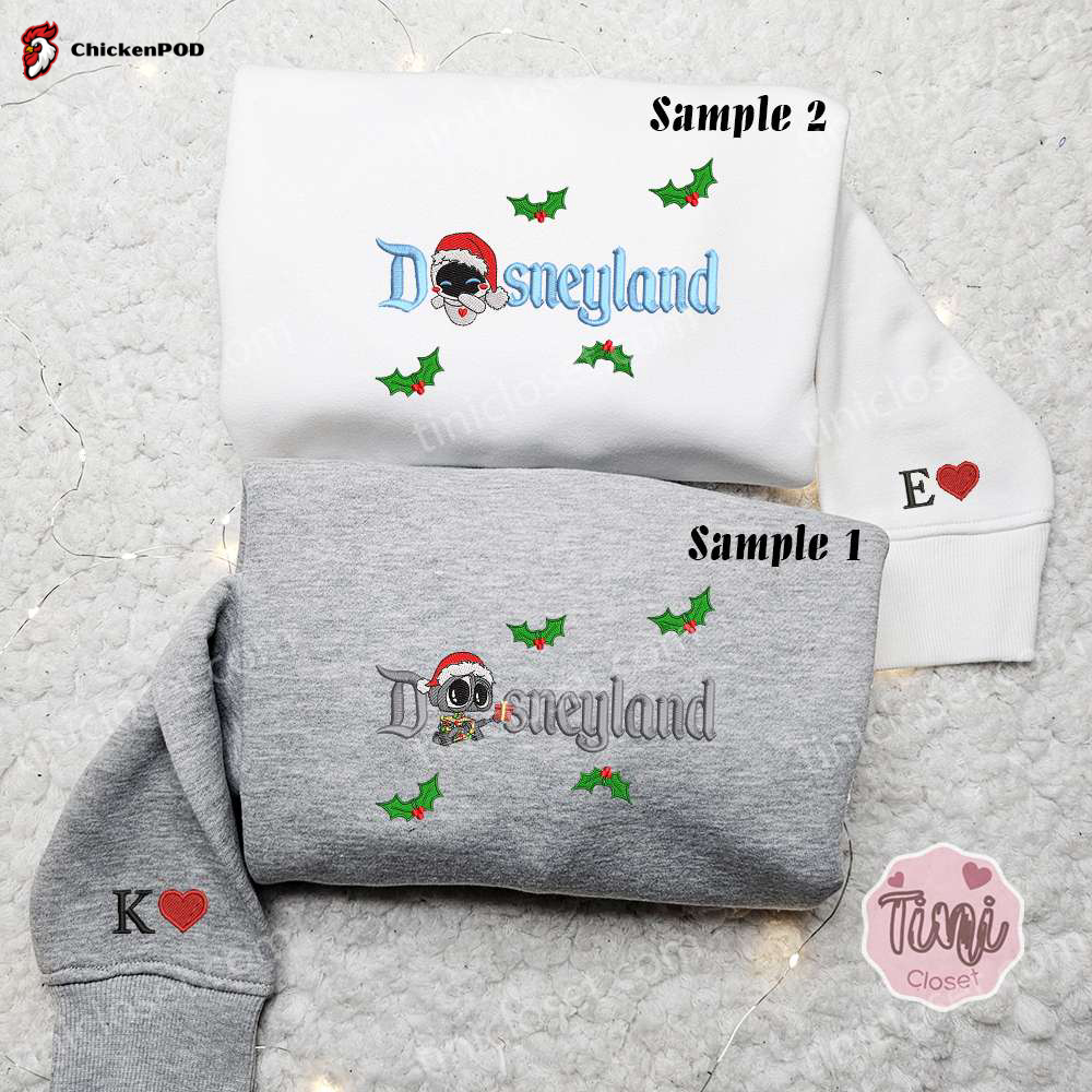 Disneyland Christmas Embroidered Couple Shirt & Hoodie – Eve and Wall-E Disney Characters Design