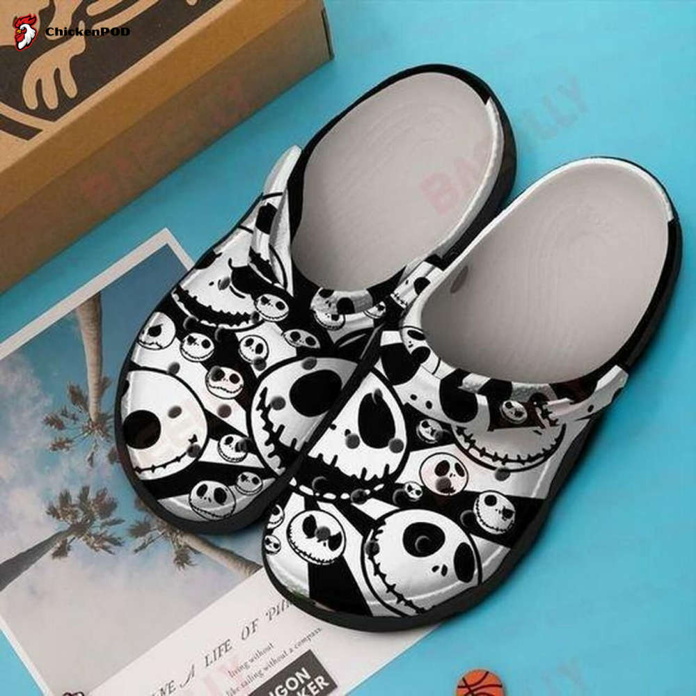 Face Jack Skellington Crocs-Slippers Crocband Clog Comfortable Water Shoes Black White