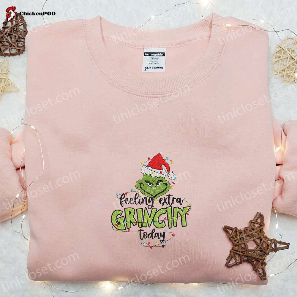 Get Festive with Feeling Extra Grinchy Today Embroidered Shirt – Perfect Christmas Gift Idea for Movie Lovers!