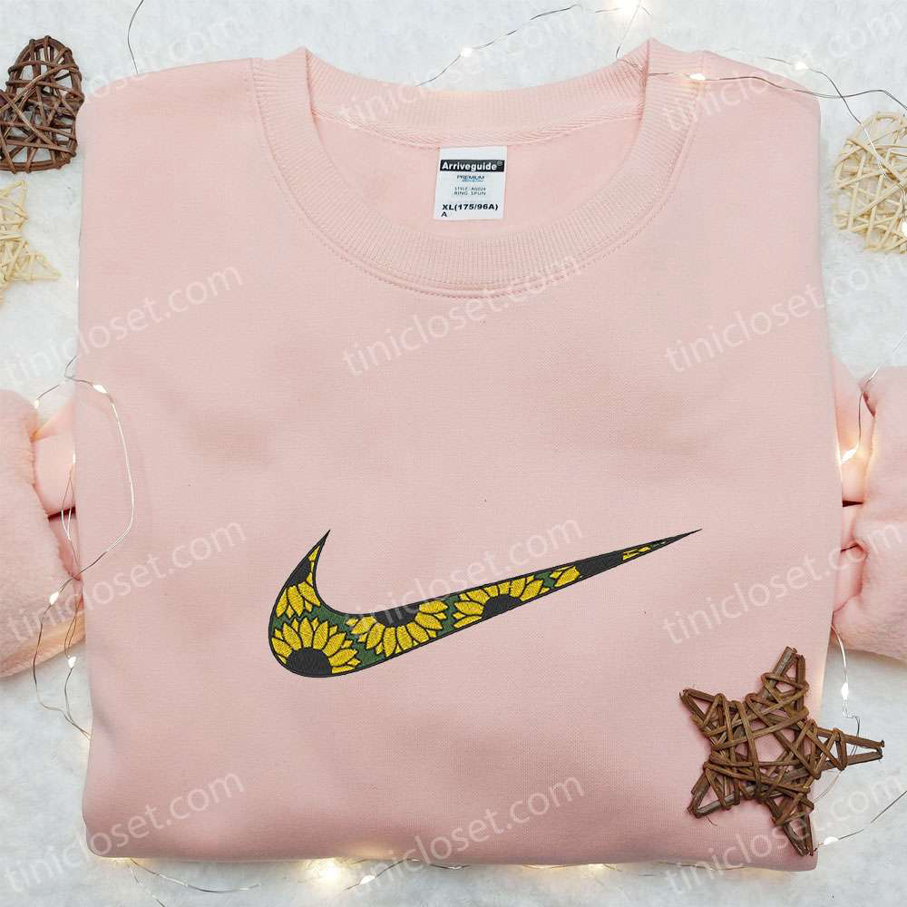 Flourish Sunflower x Swoosh Embroidered Sweatshirt – Custom Shirt Best Family Gift Ideas