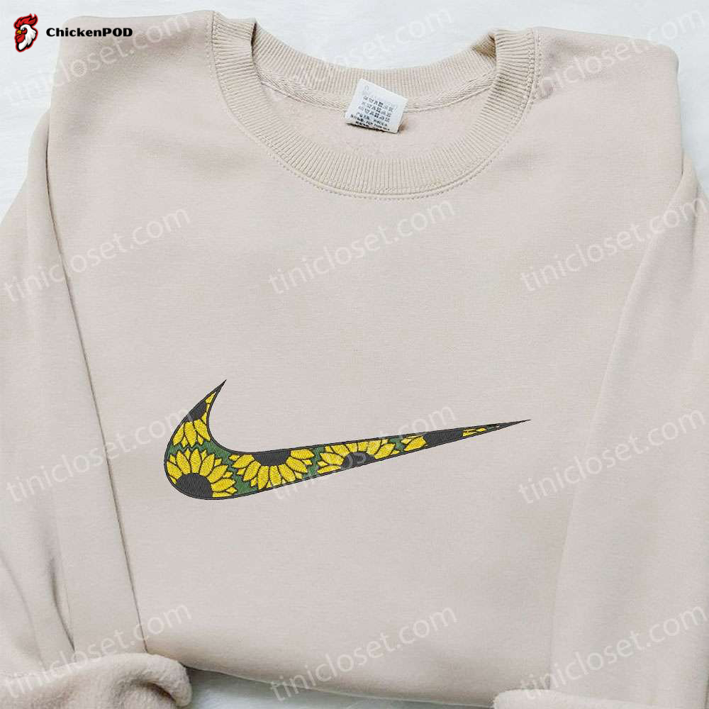 Flourish Sunflower x Swoosh Embroidered Sweatshirt: Custom Shirt Perfect Family Gift!