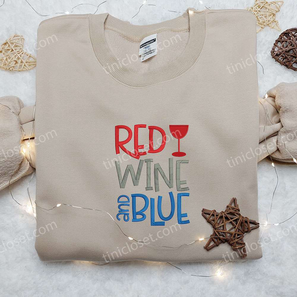 Celebrate Independence Day with our Red Wine and Blue Embroidered Shirt – Perfect National Day Gift!