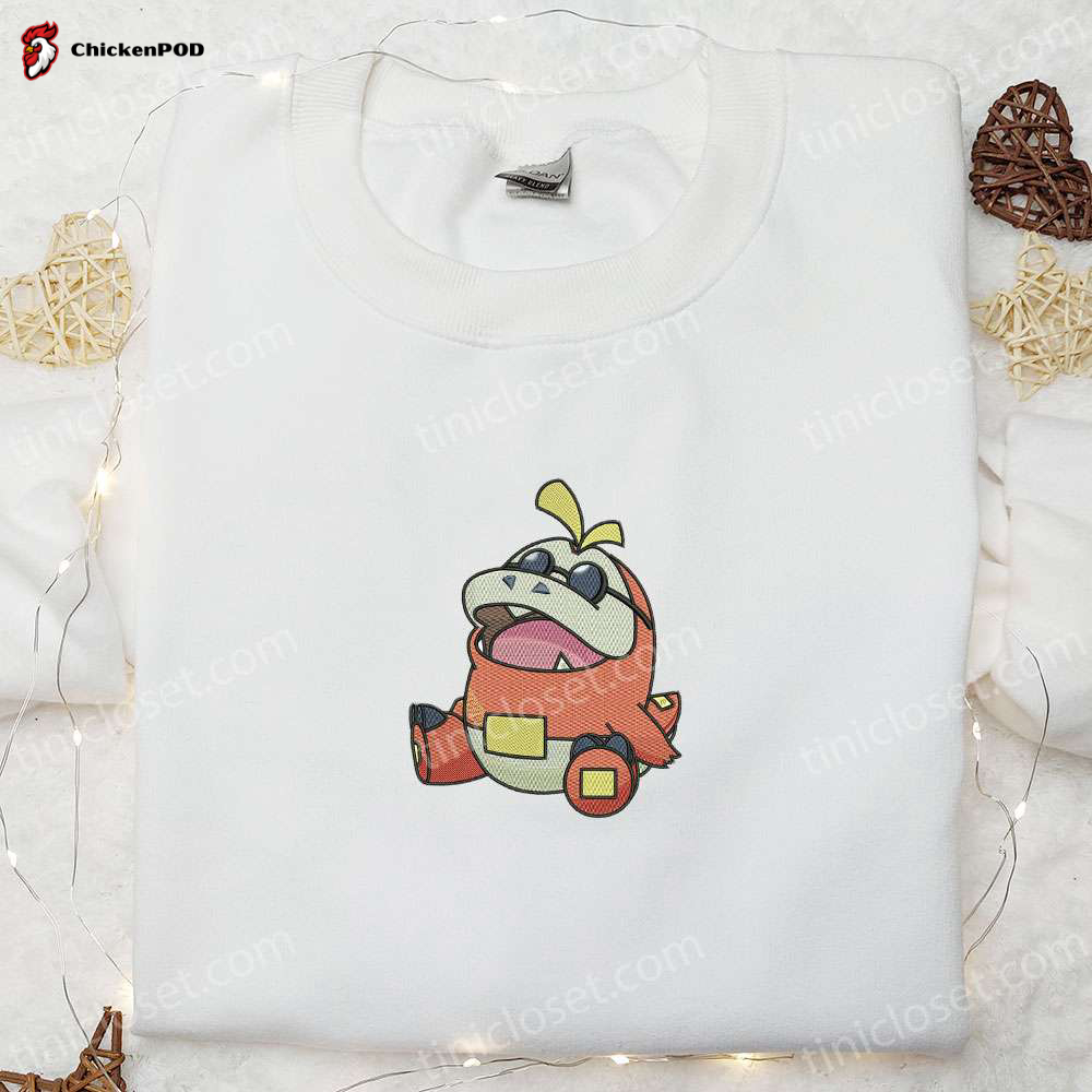 Fuecoco Pokemon Anime Embroidered Shirt: Catch the Style with this Vibrant and Trendy Apparel!