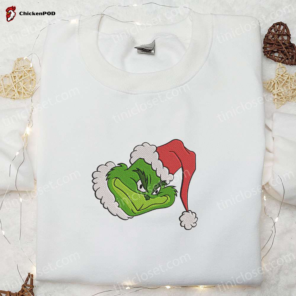 Funny Grinch Santa Hat Embroidered Shirt: Festive Movie Christmas Gift Idea