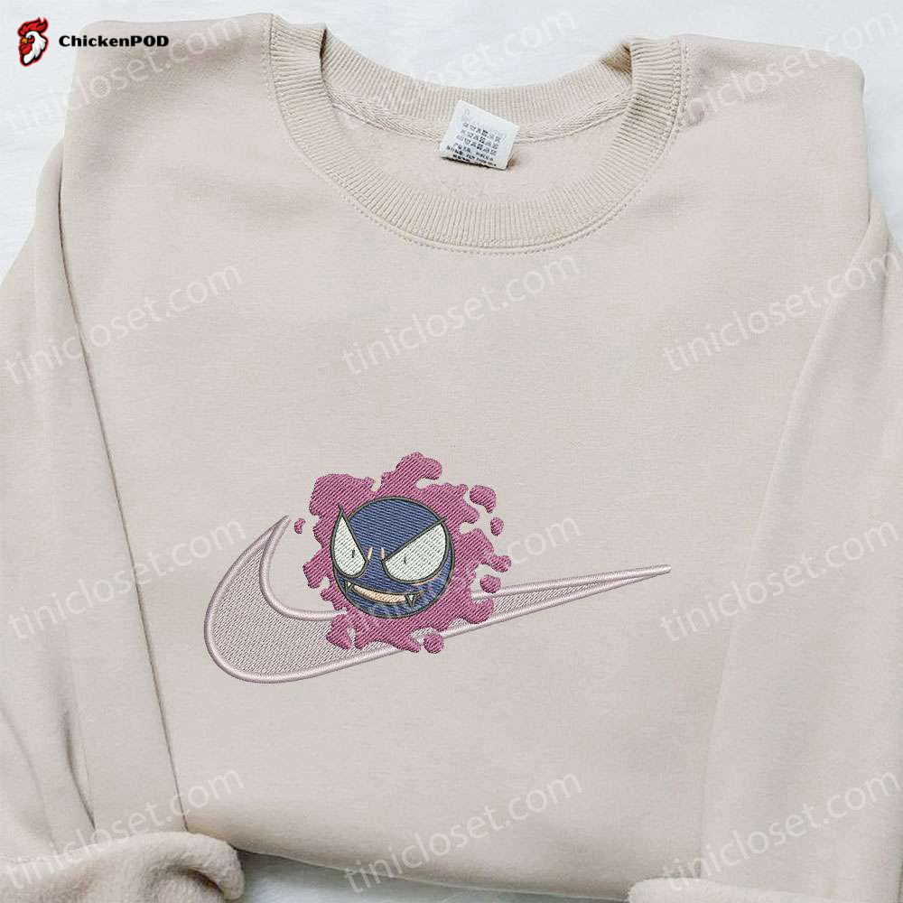 Gastly x Swoosh Anime Hoodie & Pokemon Shirt: Cool Embroidered Anime Clothing