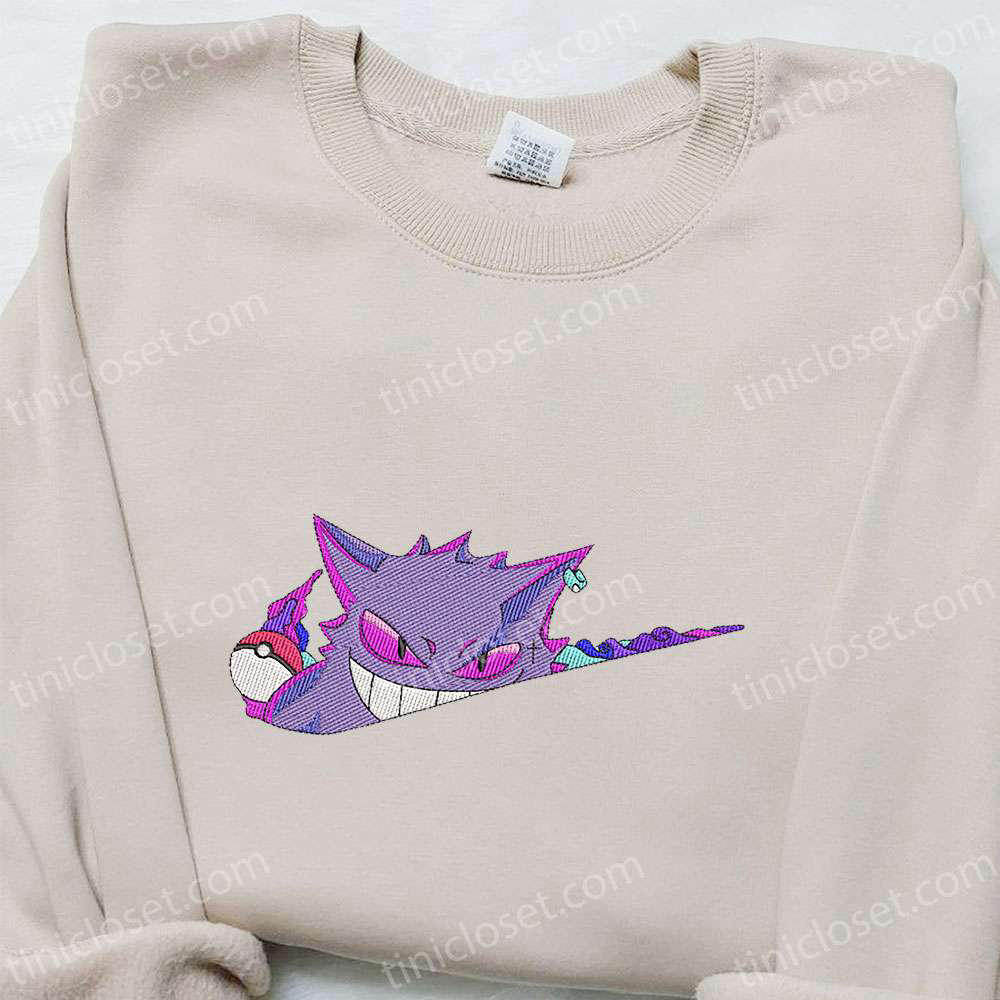 Gengar x Nike Swoosh Anime Embroidered Shirt – Pokemon & Nike Inspired Tee