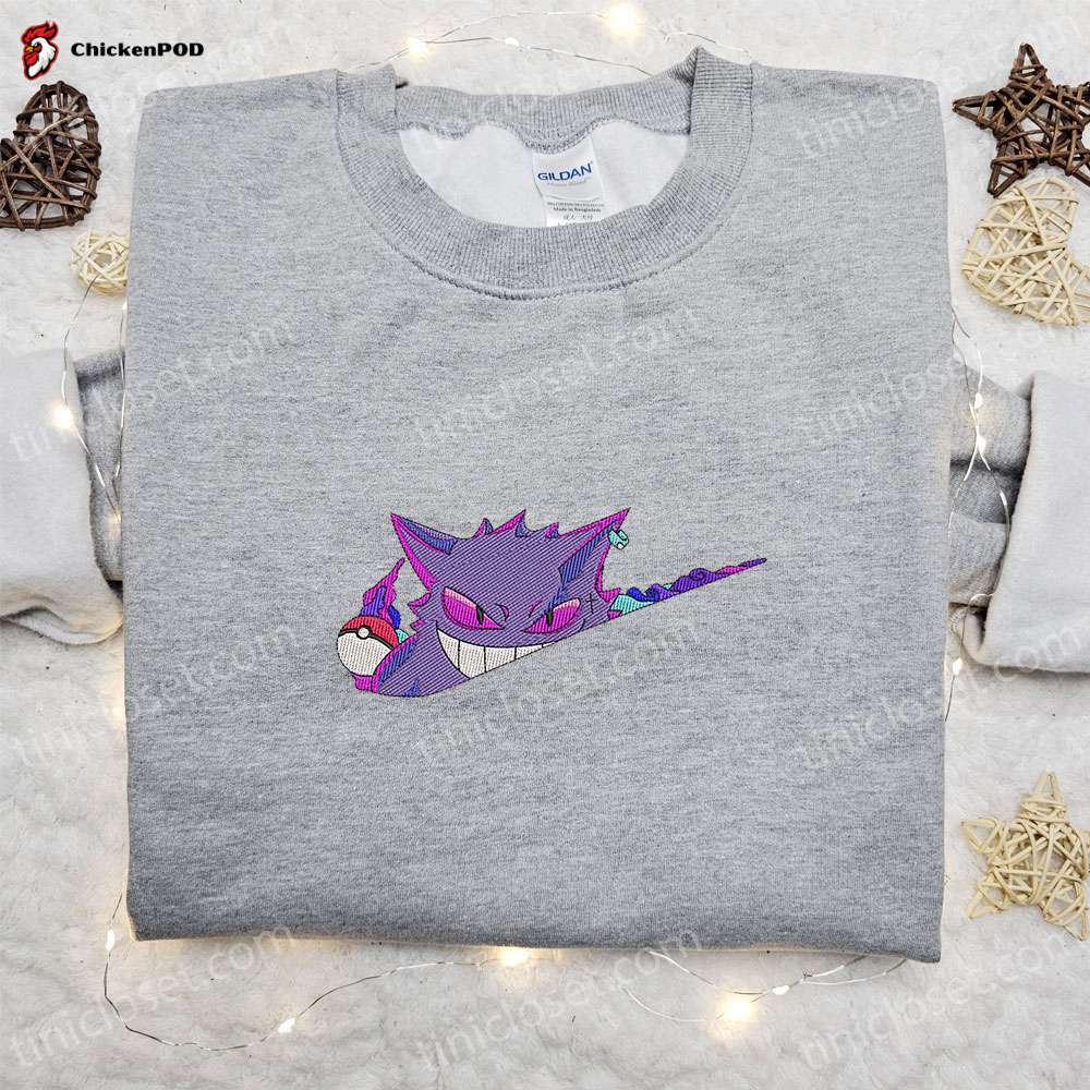 Gengar x Nike Swoosh Anime Embroidered Shirt – Pokemon & Nike Inspired Tee