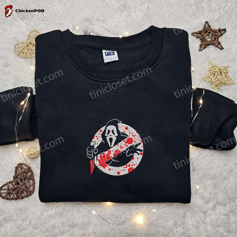 Ghostface Buster Embroidered Sweatshirt – Horror Movie Hoodie Best Halloween Gift Ideas