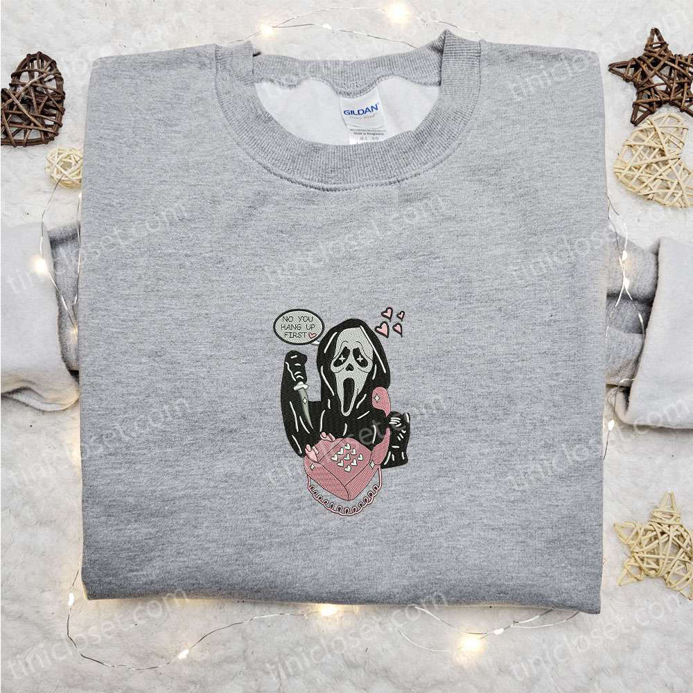 Spooky Ghostface Embroidered Sweatshirt: Horror Movie Hoodie & Funny Halloween Shirt