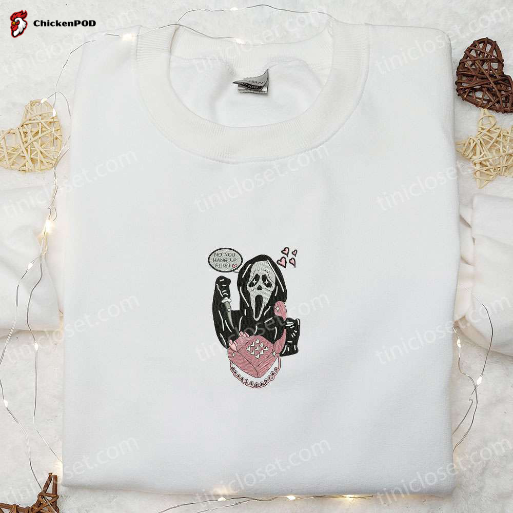 Spooky Ghostface Embroidered Sweatshirt: Horror Movie Hoodie & Funny Halloween Shirt