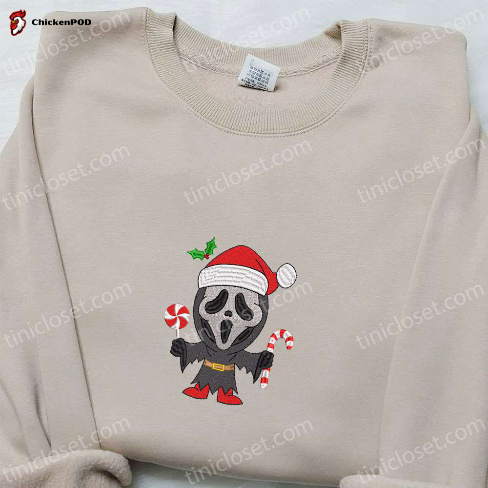 Spooky & Festive: Ghostface Xmas Embroidered Shirt Halloween Hoodie & Christmas Sweatshirt