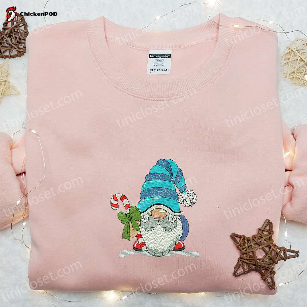 Gnome With Christmas Tree Embroidered T-shirt – Best Holiday Gift Idea