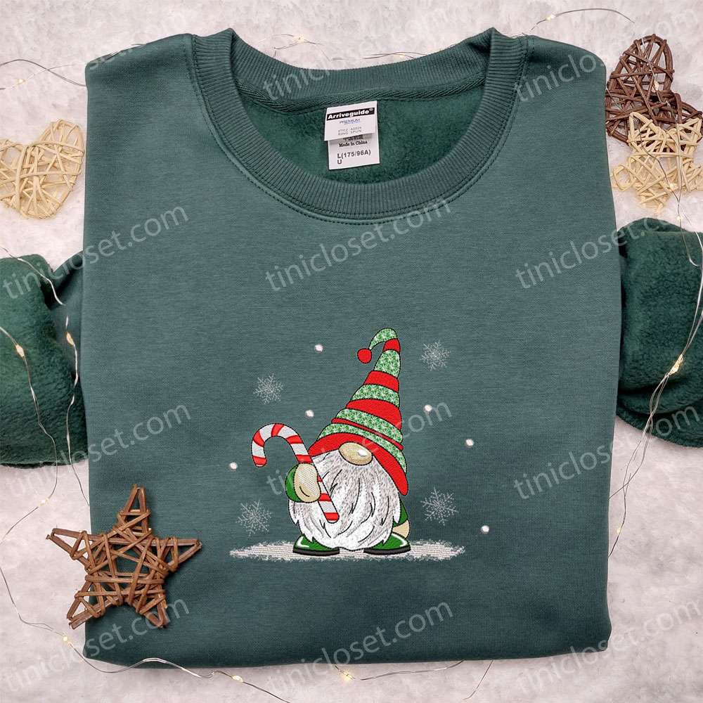 Christmas Gnome Sweatshirt with Candy Cane Embroidery – Best Gift Idea for the Holidays