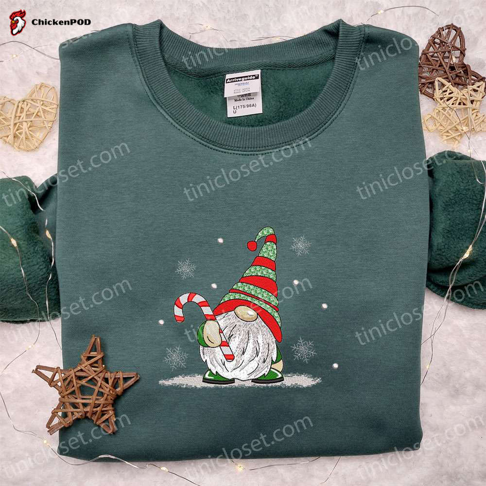 Christmas Gnome Sweatshirt with Candy Cane Embroidery – Best Gift Idea for the Holidays