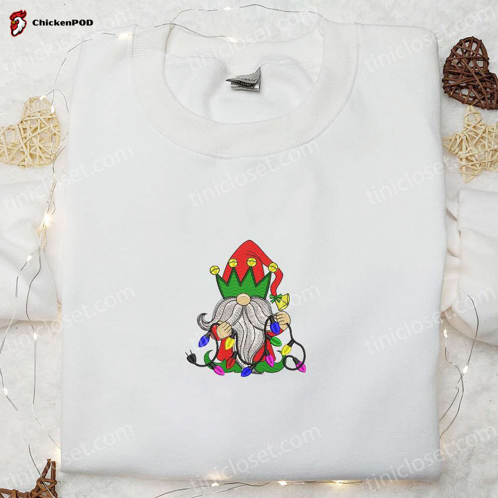 Gnome Snowflakes Embroidered Hoodie – Cute Christmas Sweatshirt Best Gift for Family