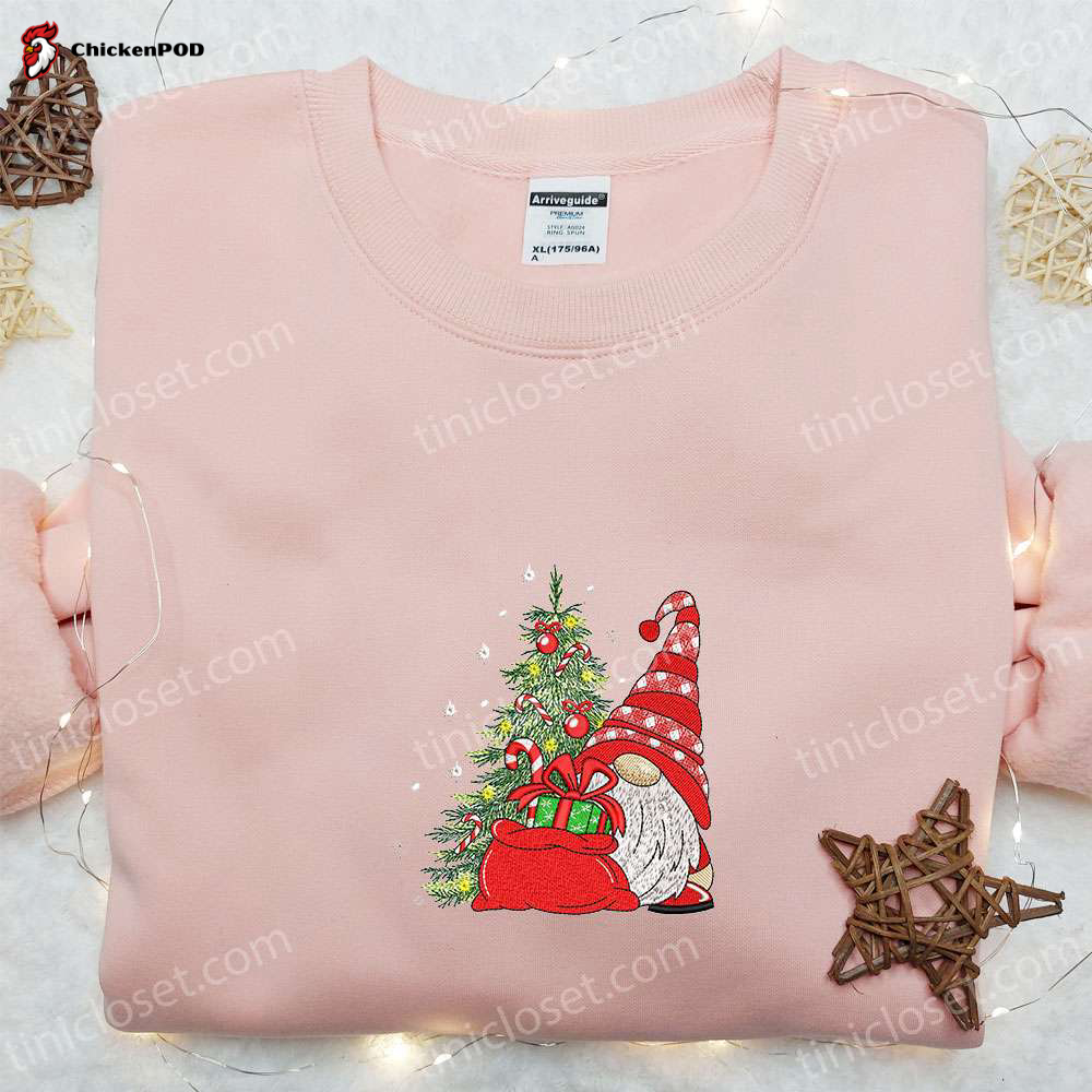 Christmas Gnome Sweatshirt with Candy Cane Embroidery – Best Gift Idea for the Holidays