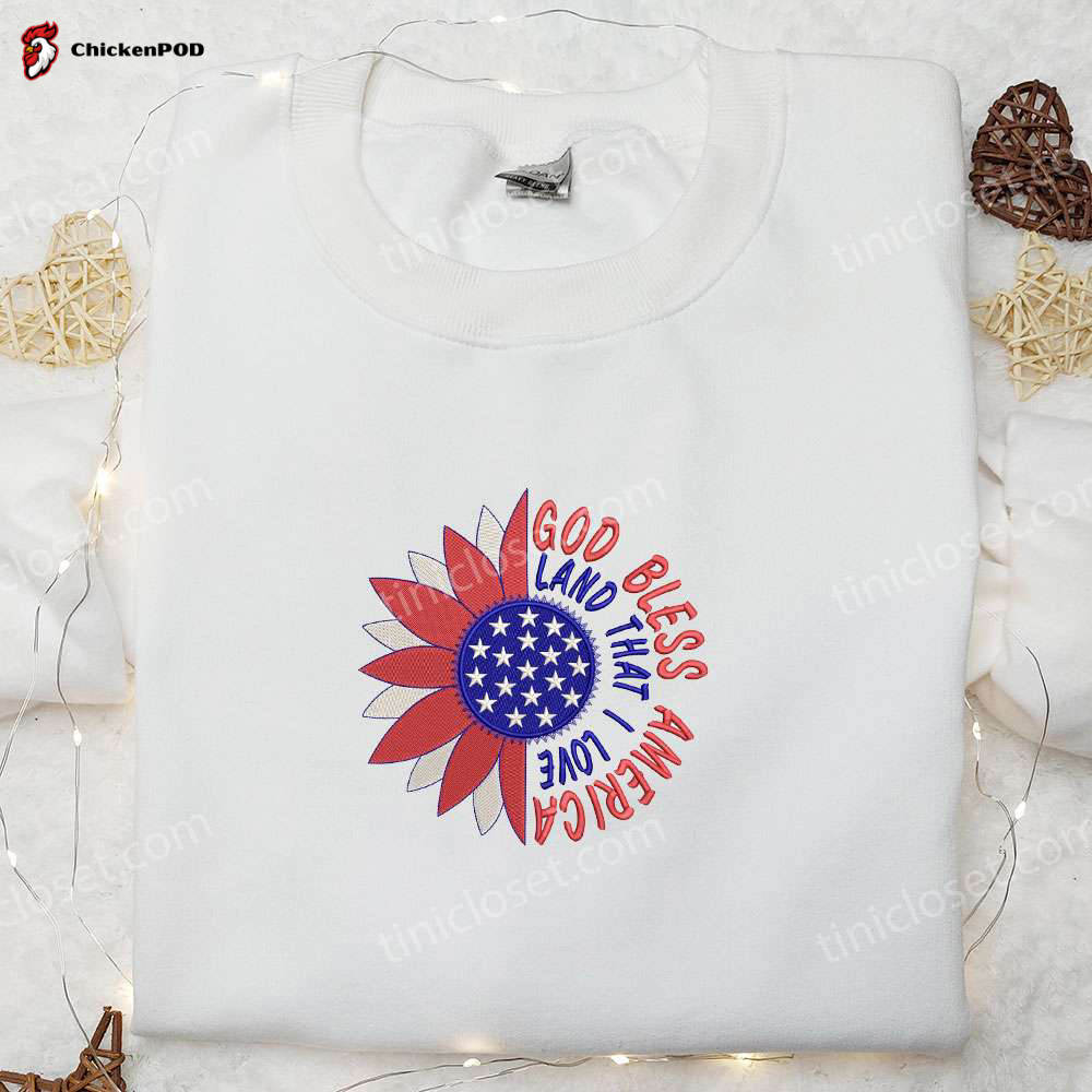 Shop the Best American Sunflower Embroidered Shirt Perfect National Day Gift