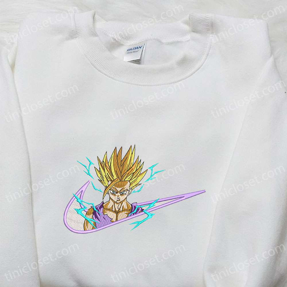 Gohan Super Saiyan x Nike Swoosh Anime Embroidered Shirt: Dragon Ball & Nike Inspired Design