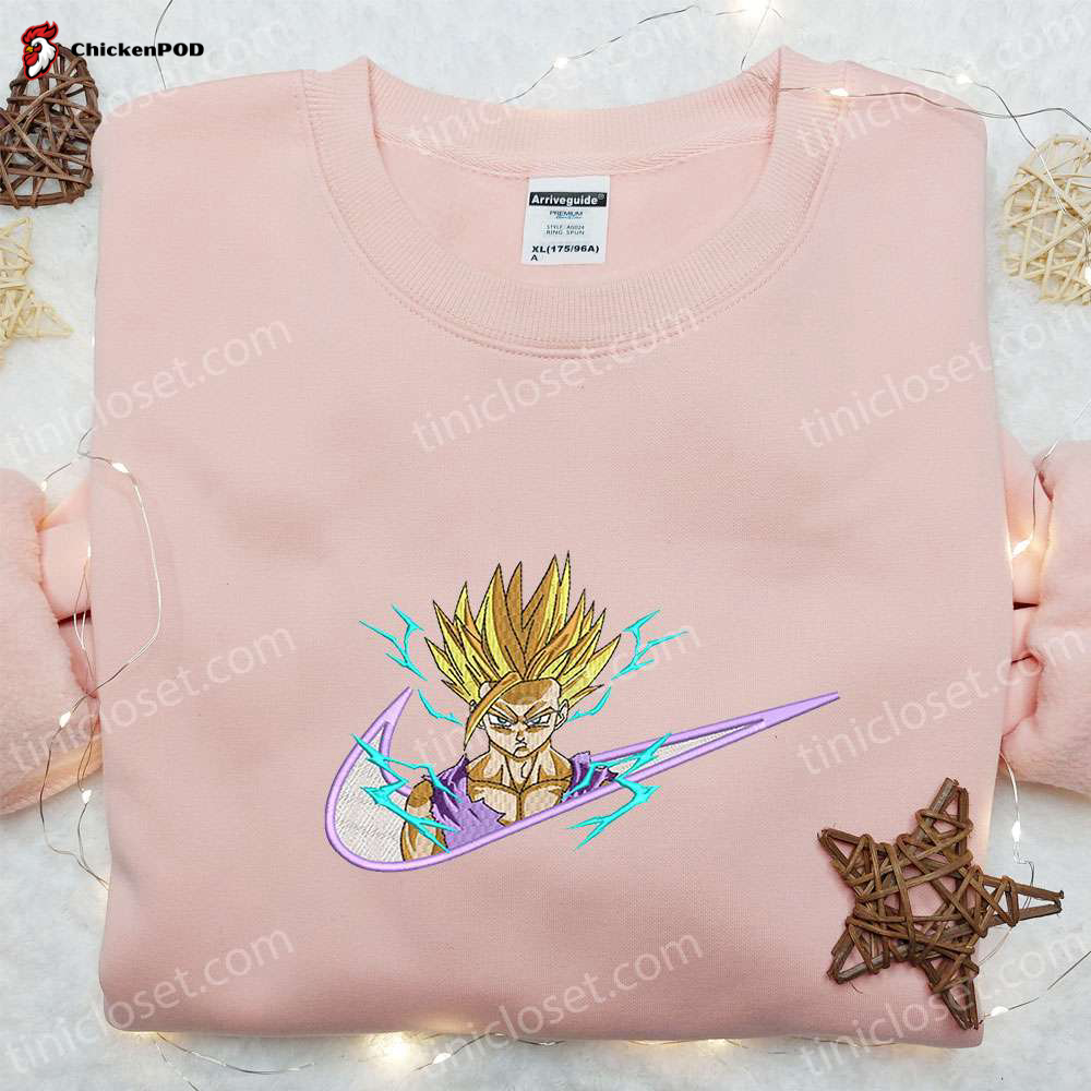 Gohan Super Saiyan x Nike Swoosh Anime Embroidered Shirt: Dragon Ball & Nike Inspired Design