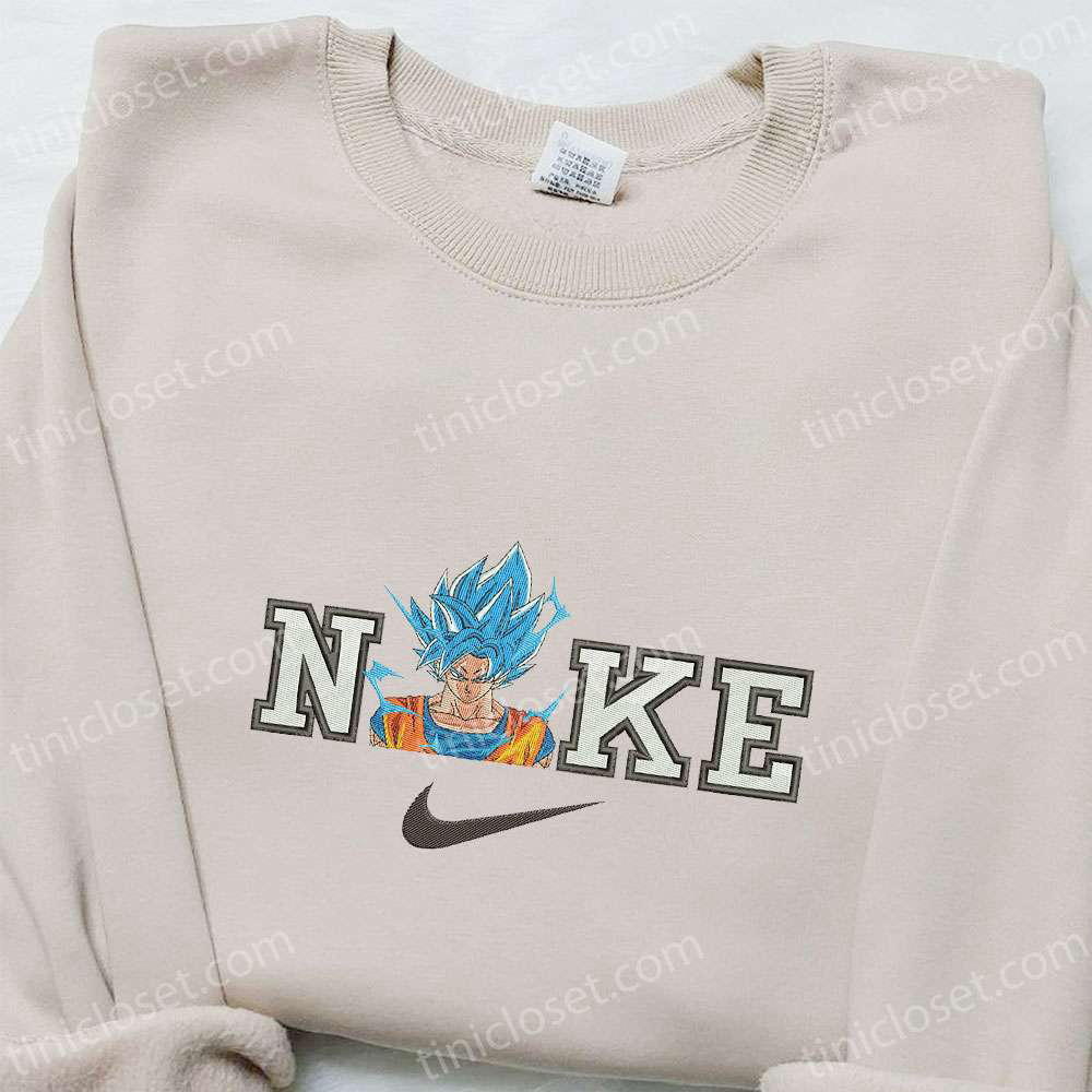 Goku Super Saiyan Blue x Nike Anime Embroidered Shirt – Dragon Ball & Nike Inspired Design