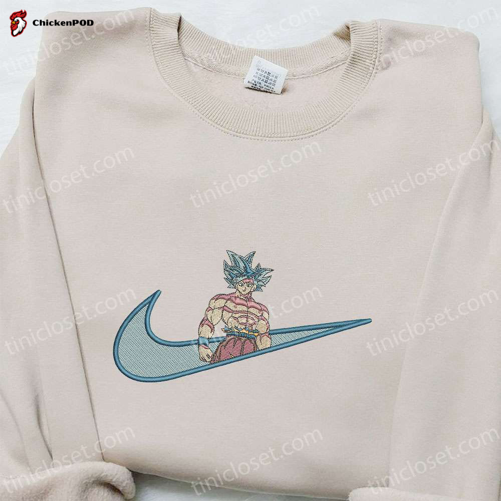 Goku Ultra Instinct Anime x Swoosh Hoodie – Dragon Ball Embroidered Shirt Cool Anime Clothing