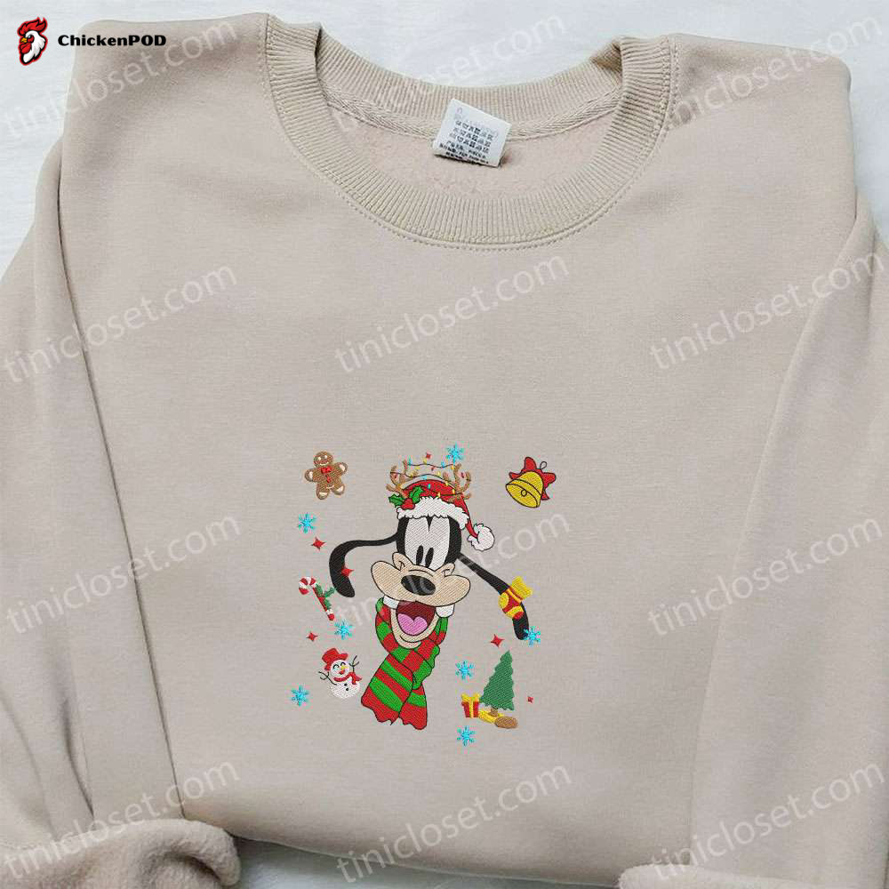 Disney Characters Embroidered Shirt Hoodie & Sweatshirt – Festive Christmas Elements for a Goofy Holiday